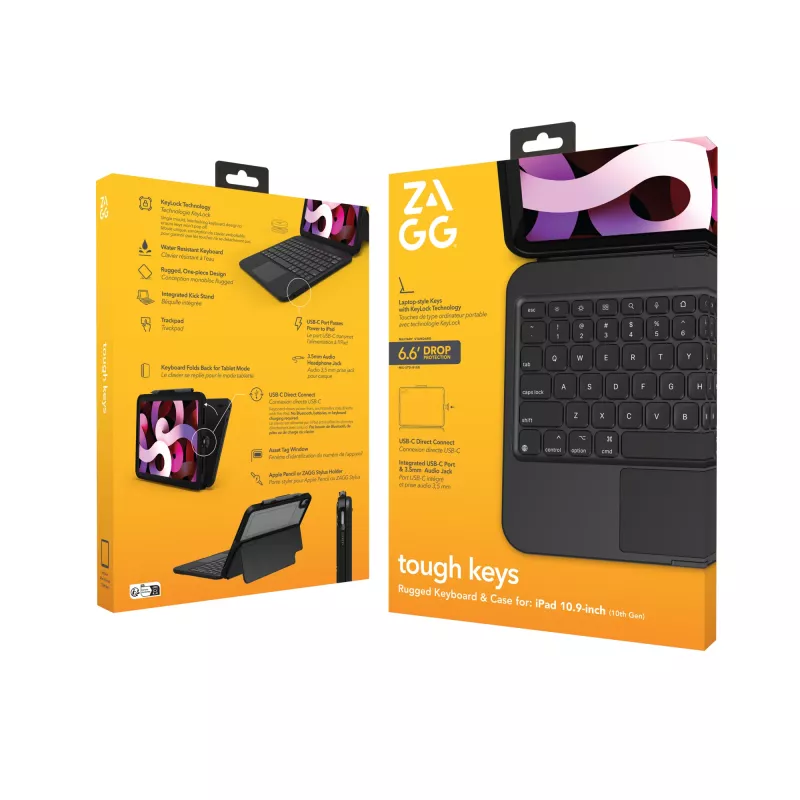 ZAGG Tough Keys-Apple-iPad 10th Gen/A16-μαύρο-γερμανικό(B2B Brown Box)