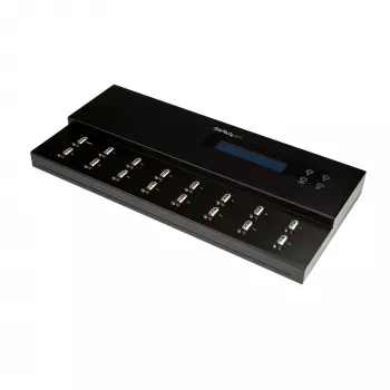 StarTech.com Standalone 1 to 15 USB Thumb Drive Duplicator and Eraser, Multiple USB Flash Drive Copier, System and File and Whole-Drive Copy at 1.5 GB/min, Single and 3-Pass Erase, LCD Display - TAA