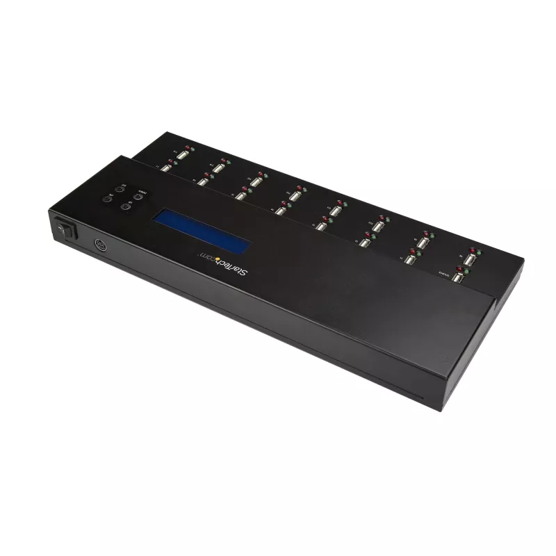 StarTech.com Standalone 1 to 15 USB Thumb Drive Duplicator and Eraser, Multiple USB Flash Drive Copier, System and File and Whole-Drive Copy at 1.5 GB/min, Single and 3-Pass Erase, LCD Display - TAA