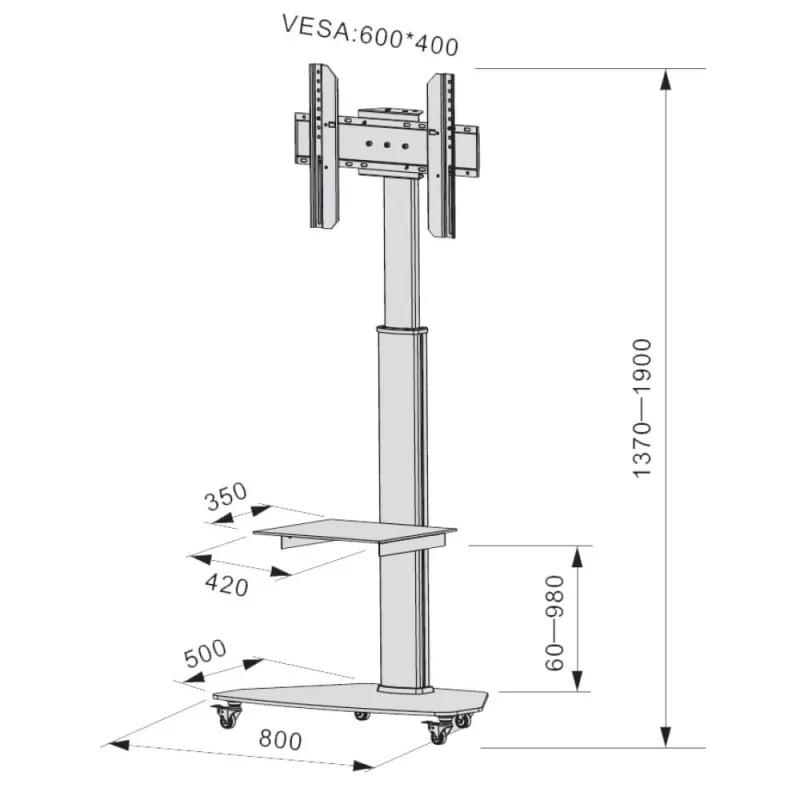 Techly βάση δαπέδου με ράφι TV LCD/LED/Plasma 37-70 ίντσες λευκή