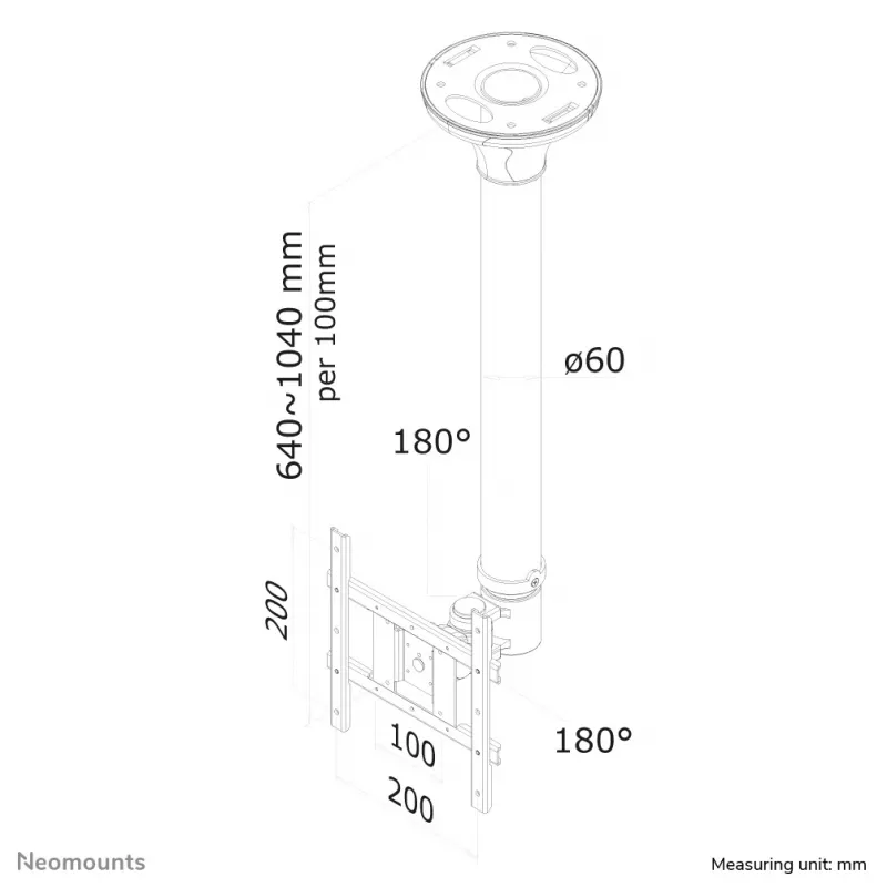 Neomounts FPMA-C200 Βάση οροφής οθόνης/τηλεόρασης 10-40 ίντσες - h 64-104 cm