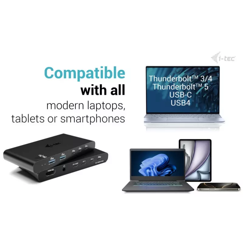 KVM Docking Station i-tec για 2 hosts HDMI, θύρα host USB-C, PD 2×100W, 4K@60Hz, 2×USB-A