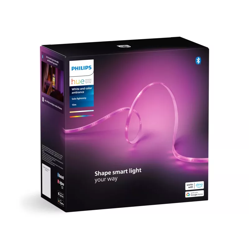 Philips Hue Solo Lightstrip 10 m ταινία LED, White and Color Ambiance, 20 W, Bluetooth/Zigbee, IP20, καλώδιο 1,5 m, 14 x 4,5 mm