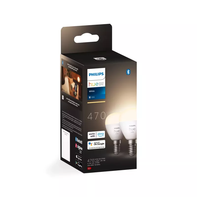 Philips Hue White E14 Luster λαμπτήρας LED, P45, 5,7 W, 470 lm (2 τεμ.)