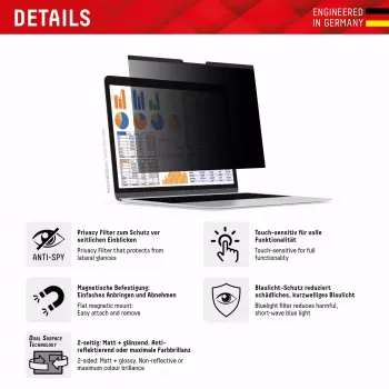 Displex PRIVACY SAFE μαγνητικό φίλτρο απορρήτου 2 όψεων για MacBook Air 13,6''