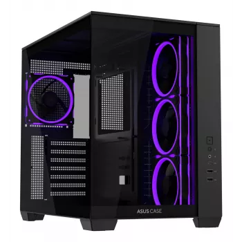 Κουτί υπολογιστή ASUS A32 PLUS ATX, μαύρο — tempered glass, ανεμιστήρες RGB, USB-C, υποστηρίζει ATX/Micro-ATX/Mini-ITX