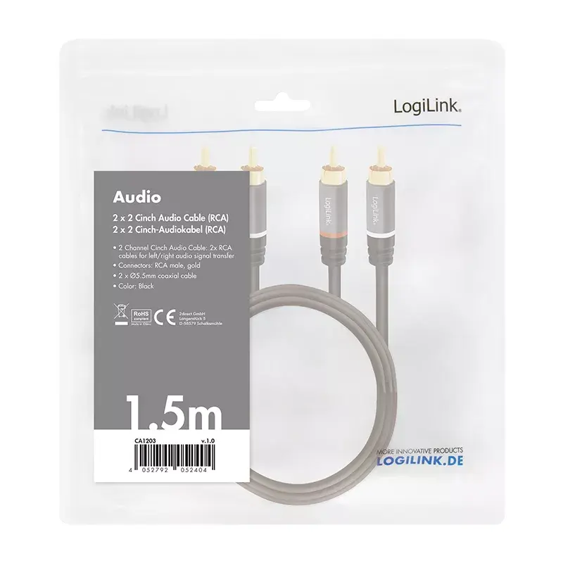 Καλώδιο ήχου LogiLink CA1203 1,5 m 2x Cinch Μαύρο