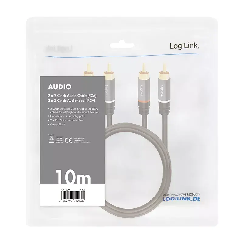Καλώδιο ήχου LogiLink CA1209 10m 2xRCA Μαύρο