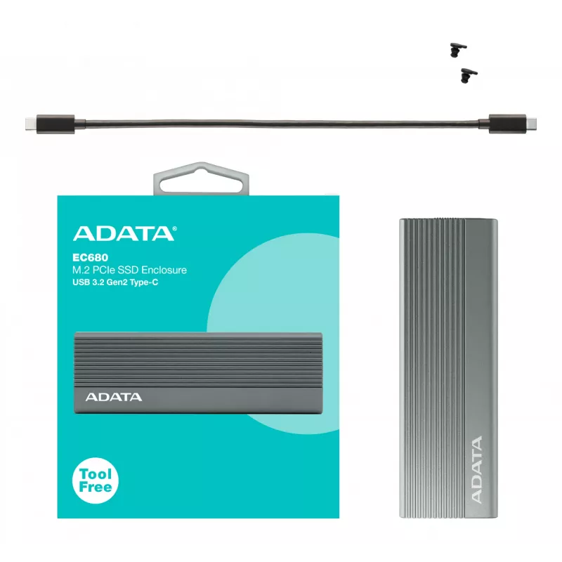 Θήκη SSD ADATA EC680 γκρι M.2 USB Type-C PCIe