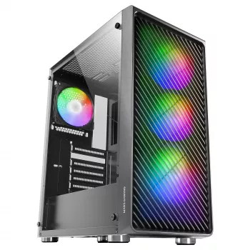 Mars Gaming MC-F Μαύρο, ATX Gaming Semitower, Πλαϊνό παράθυρο σκληρυμένου γυαλιού, Μεταλλικό πλέγμα μπροστά, 4x 120mm ARGB ανεμιστήρες