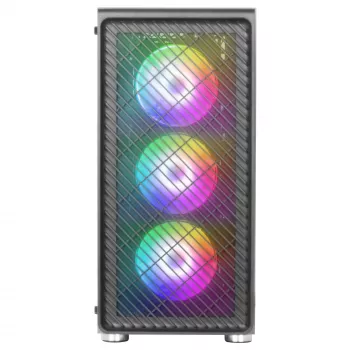 Mars Gaming MC-F Μαύρο, ATX Gaming Semitower, Πλαϊνό παράθυρο σκληρυμένου γυαλιού, Μεταλλικό πλέγμα μπροστά, 4x 120mm ARGB ανεμιστήρες