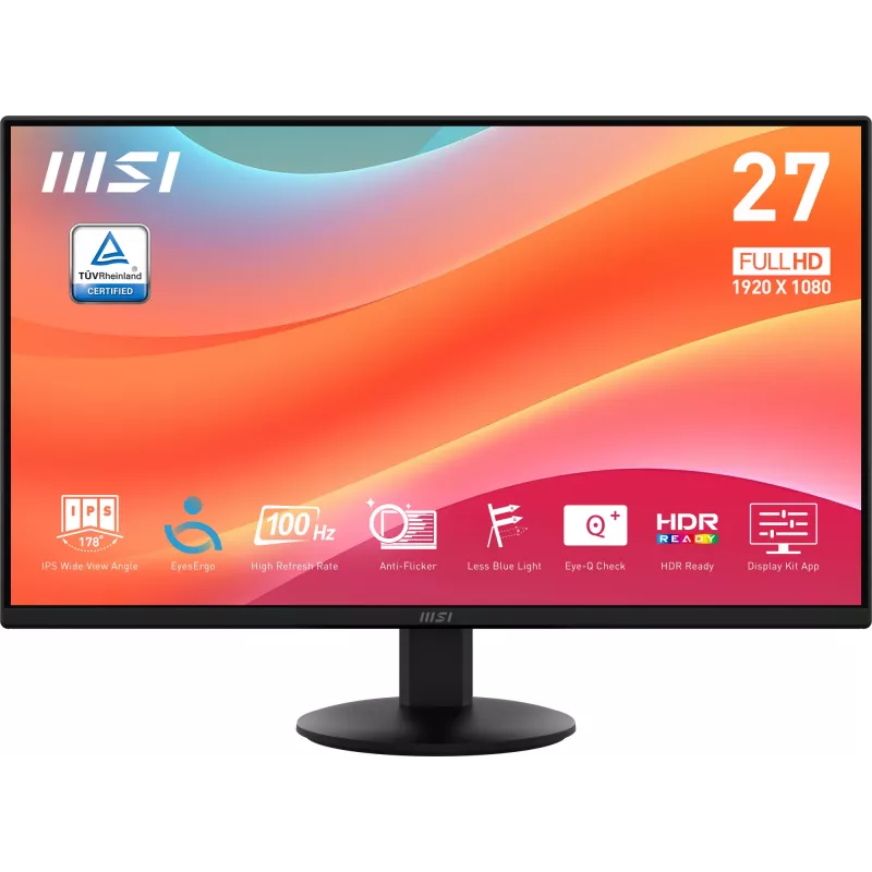 MSI PRO MP272L οθόνη, 27 ίντσες (68,6 cm), 1920 x 1080 Full HD, 16:9, 100 Hz, 1 ms, HDMI, DisplayPort, ματ, μαύρο
