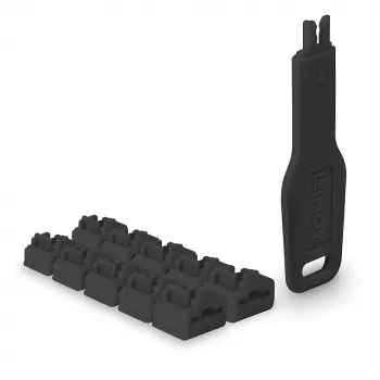 Σετ Port-Blocker Lindy RJ45 Port Locks Μαύρο — 10 τεμ. + 1 κλειδί, συμβατό με υποδοχές RJ-45