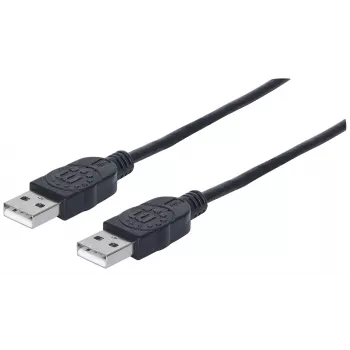 Manhattan Καλώδιο USB-A σε USB-A, 1 m, αρσενικό σε αρσενικό, 480 Mbit/s (USB 2.0), Hi-Speed USB, Μαύρο, εφ' όρου ζωής εγγύηση, συμβατό με USB2AA1M.