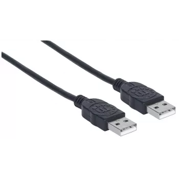 Manhattan Καλώδιο USB-A σε USB-A, 1 m, αρσενικό σε αρσενικό, 480 Mbit/s (USB 2.0), Hi-Speed USB, Μαύρο, εφ' όρου ζωής εγγύηση, συμβατό με USB2AA1M.