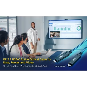 Ενεργό οπτικό καλώδιο USB-C 15 m ATEN UE3415F — USB-C σε USB-C, 15 Gbit/s, Μαύρο