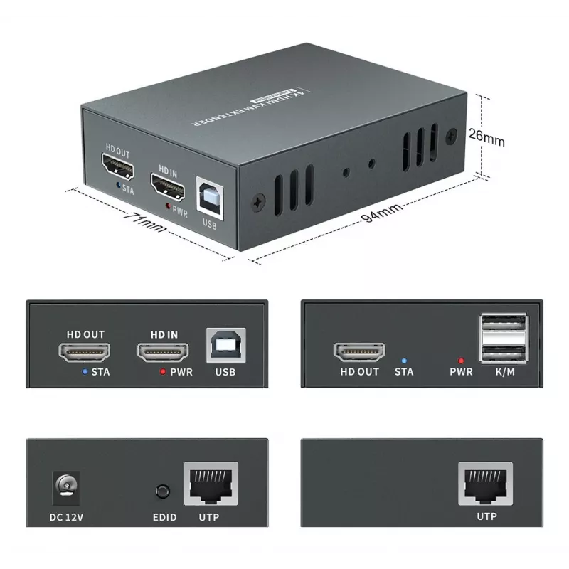 Σετ επέκτασης AV (πομπός & δέκτης) LEVELONE HVE-8111, 3840x2160, Cat6, USB-A/USB-B, DC 12V (2 τεμ.)