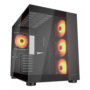 Κουτί υπολογιστή COUGAR Midi-Tower FV150 ARGB — μαύρο, ATX/MicroATX/Mini-ITX, 3x120 mm μπροστά + 1x120 mm πίσω, 2x3,5 ίντσες & 2x2,5 ίντσες θέσεις