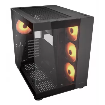 Κουτί υπολογιστή COUGAR Midi-Tower FV150 ARGB — μαύρο, ATX/MicroATX/Mini-ITX, 3x120 mm μπροστά + 1x120 mm πίσω, 2x3,5 ίντσες & 2x2,5 ίντσες θέσεις
