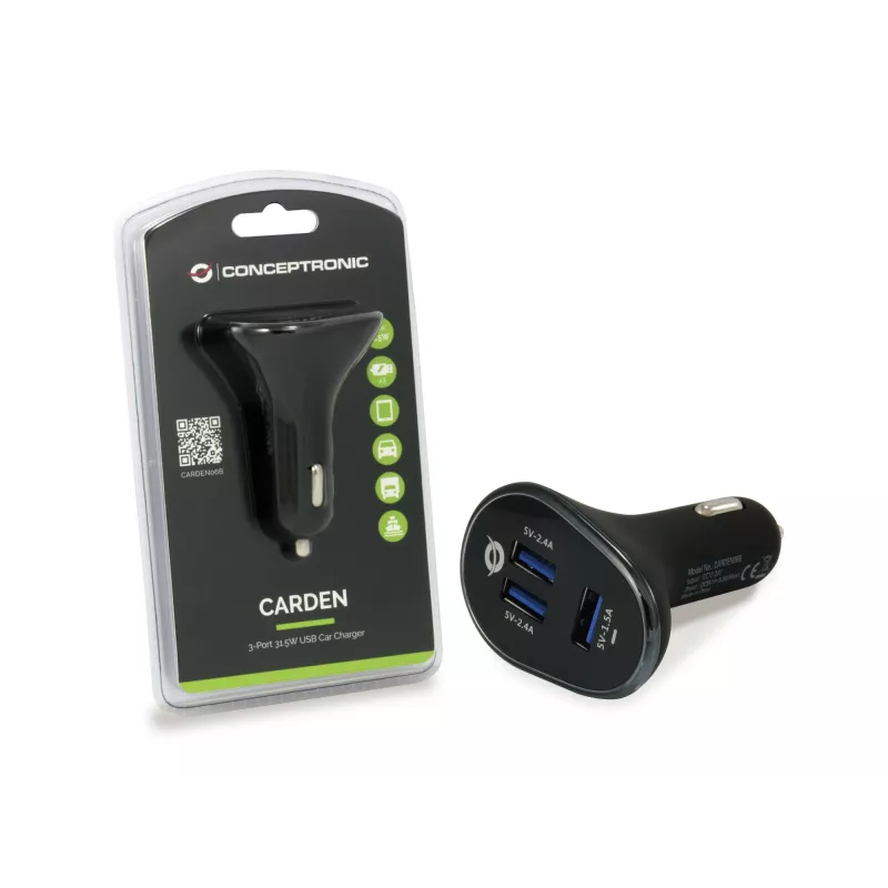 Conceptronic CARDEN06B Φορητός φορτιστής Universal Μαύρος Αναπτήρας αυτοκινήτου