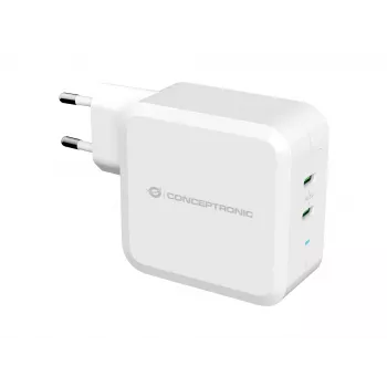 Conceptronic ALTHEA 2-Port 100W GaN USB-C PD Φορτιστής, Εσωτερικού χώρου, Εναλλασσόμενο ρεύμα, 5 V, 5 A, Λευκός