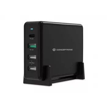 Conceptronic OZUL 4-Port 65W USB PD Φορτιστής γραφείου, Εσωτερικού χώρου, AC, 5 V, Μαύρος