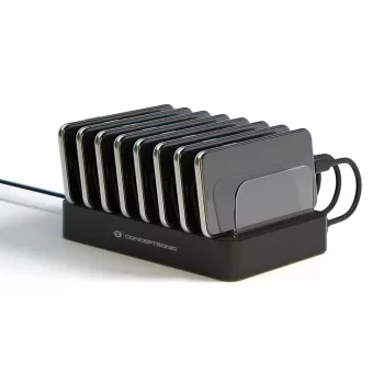 Conceptronic OZUL 8-Port 75W USB PD Σταθμός φόρτισης, Εσωτερικού χώρου, AC, 12 V, Μαύρος