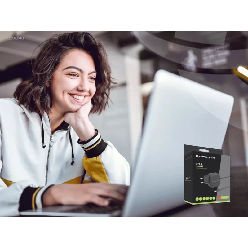 Conceptronic OZUL04BE 67W GaN USB PD Φορτιστής, ενσωματωμένο καλώδιο USB-C
