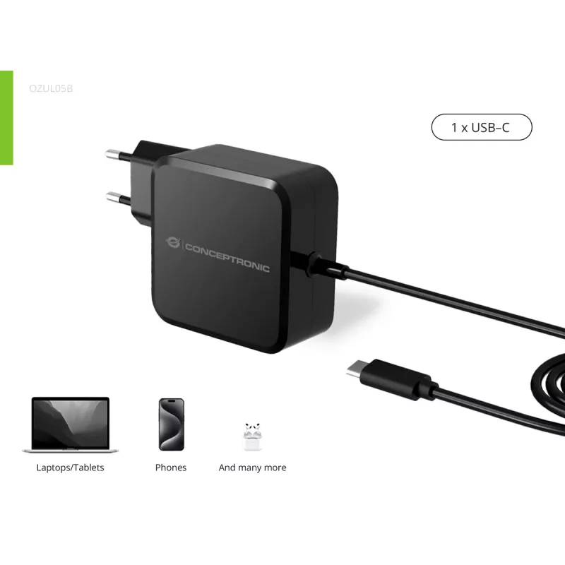Conceptronic OZUL05BE Φορητός φορτιστής Universal Μαύρος AC Εσωτερικού χώρου