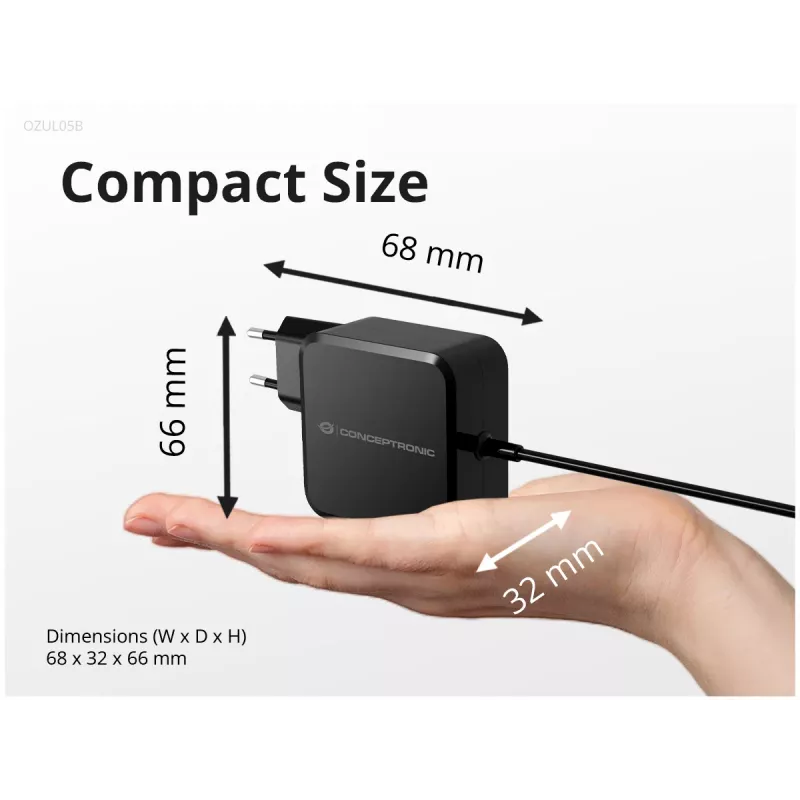 Conceptronic OZUL05BE Φορητός φορτιστής Universal Μαύρος AC Εσωτερικού χώρου