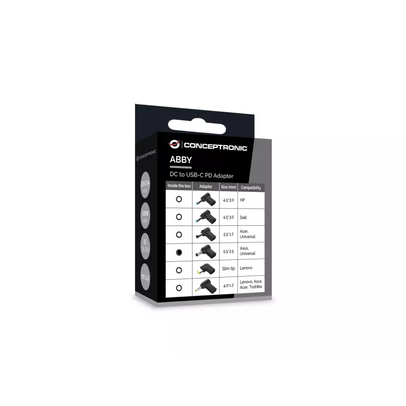 Conceptronic ABBY15PC04 DC σε USB-C Adapter, Asus/Universal 5,5x2,5mm, 18–20V