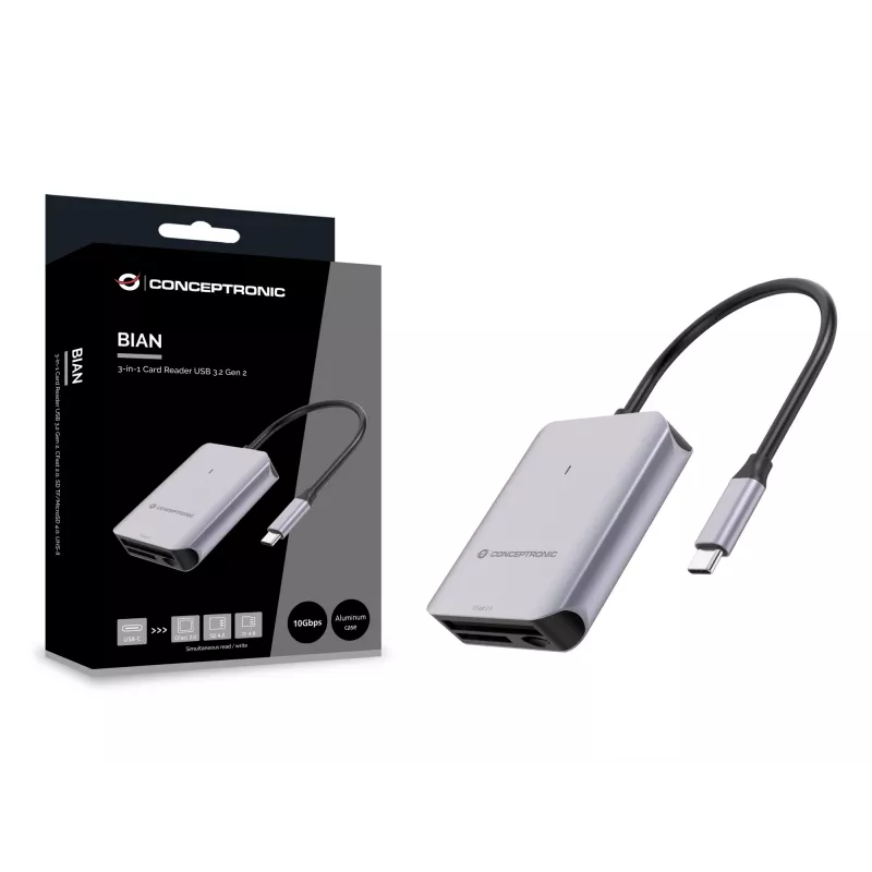 Conceptronic BIAN09G 3-in-1 Αναγνώστης καρτών USB 3.2 Gen 2, CFast 2.0, SD TF/MicroSD 4.0, UHS-II