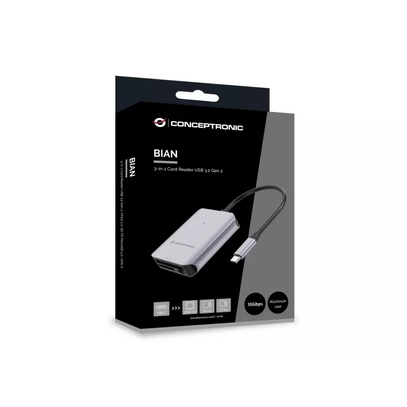 Conceptronic BIAN09G 3-in-1 Αναγνώστης καρτών USB 3.2 Gen 2, CFast 2.0, SD TF/MicroSD 4.0, UHS-II