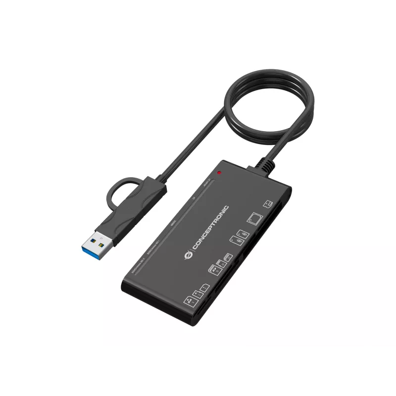 Κάρτα ανάγνωσης 7 σε 1 CONCEPTRONIC BIAN10B — USB 3.2 Gen 1 Type-A/Type-C, CF/MMC/MS/SD/MicroSD/xD, μαύρο