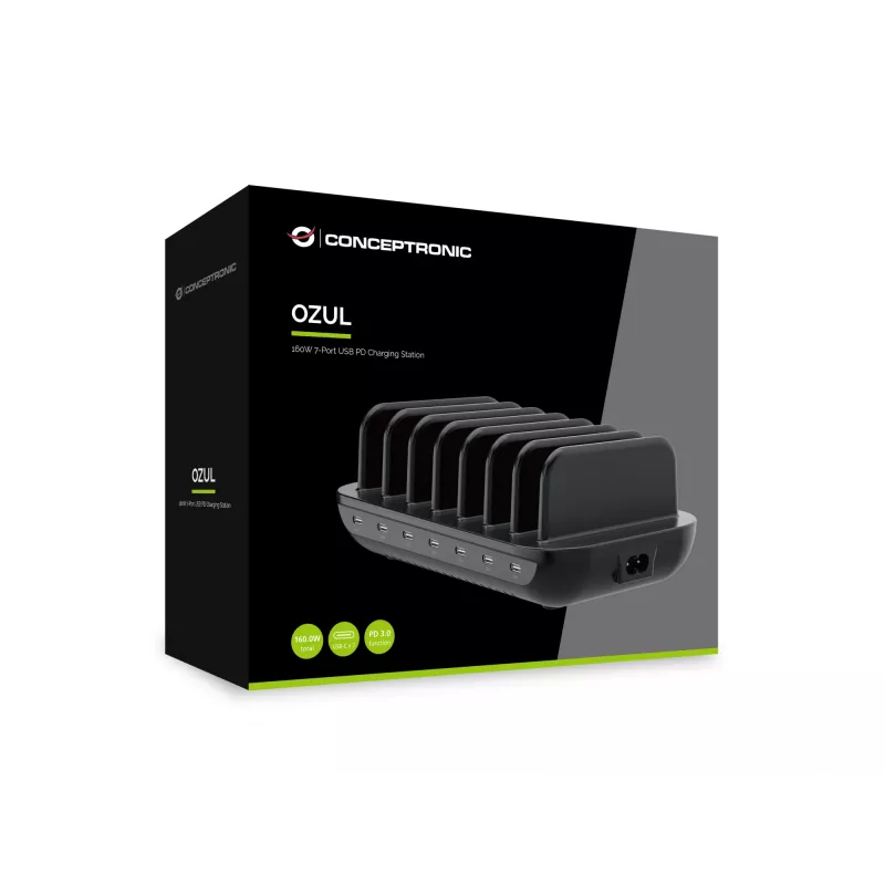 Conceptronic OZUL07B Σταθμός φόρτισης USB PD 160W 7 θυρών, USB-C x 7, PD 3.0
