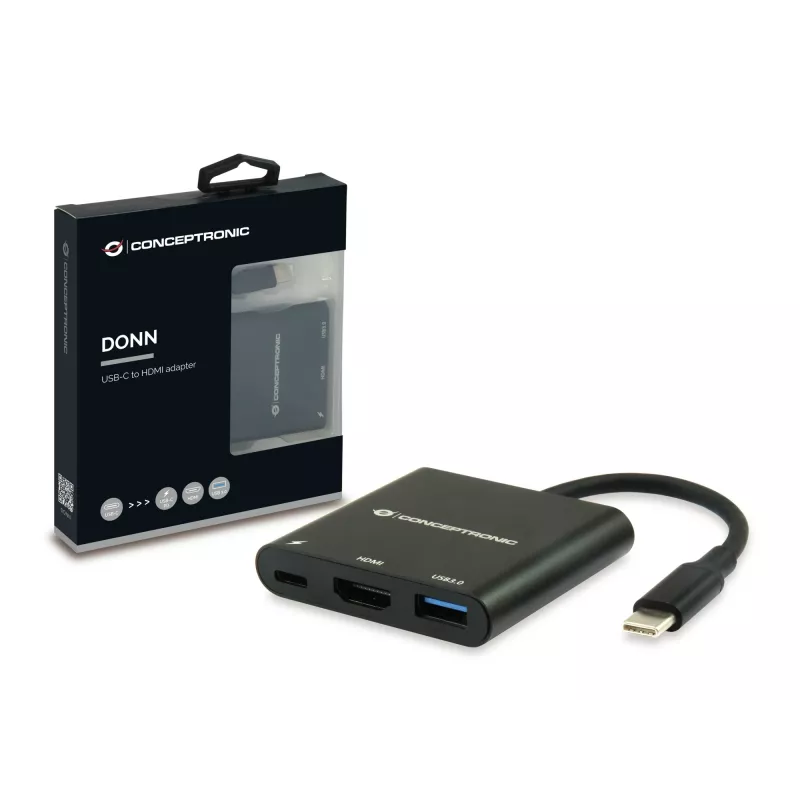 Conceptronic DONN01B Θήκη σύνδεσης φορητού υπολογιστή/πολλαπλών θυρών USB 3.2 Gen 1 (3.1 Gen 1) Type-C μαύρο