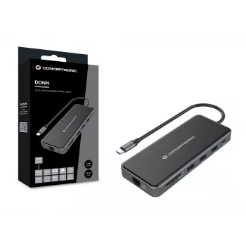 Conceptronic DONN15G Θήκη σύνδεσης φορητού υπολογιστή/πολλαπλών θυρών Ενσύρματο USB 3.2 Gen 1 (3.1 Gen 1) Type-C γκρι