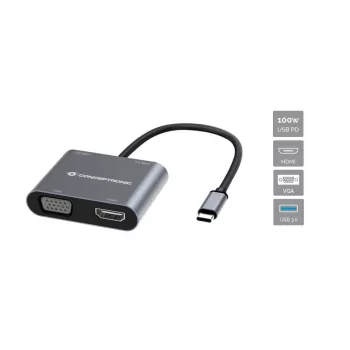 Conceptronic DONN16G Ενσύρματο USB 3.2 Gen 1 Type-C γκρι 100W 4K Ultra HD