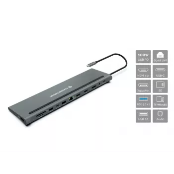 Conceptronic DONN17G Θήκη σύνδεσης φορητού υπολογιστή/πολλαπλών θυρών Ενσύρματο USB 3.2 Gen 1 (3.1 Gen 1) Type-C γκρι