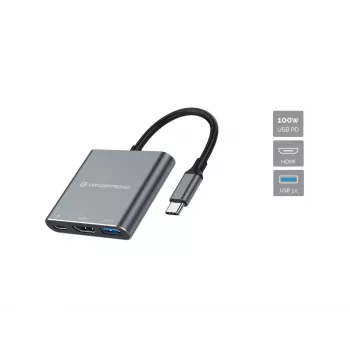 Conceptronic DONN18G Θήκη σύνδεσης 3 σε 1 USB 3.2 Gen 1, HDMI, USB 3.0, 100W USB PD