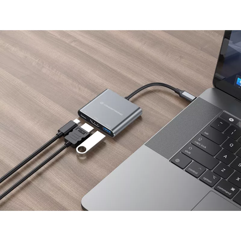 Conceptronic DONN18G Θήκη σύνδεσης 3 σε 1 USB 3.2 Gen 1, HDMI, USB 3.0, 100W USB PD