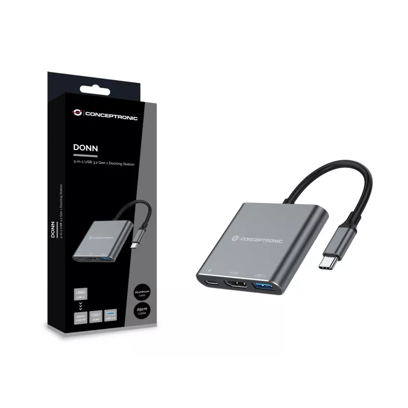 Conceptronic DONN18G Θήκη σύνδεσης 3 σε 1 USB 3.2 Gen 1, HDMI, USB 3.0, 100W USB PD