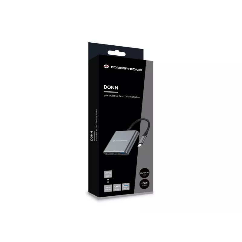 Conceptronic DONN18G Θήκη σύνδεσης 3 σε 1 USB 3.2 Gen 1, HDMI, USB 3.0, 100W USB PD
