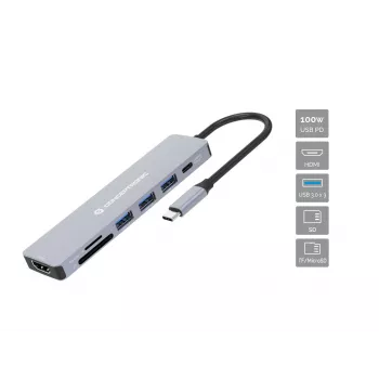 Conceptronic DONN19G Θήκη σύνδεσης 7 σε 1 USB 3.2 Gen 1, HDMI, USB-A 3.0 x 3, SD, TF/MicroSD, 100W USB PD