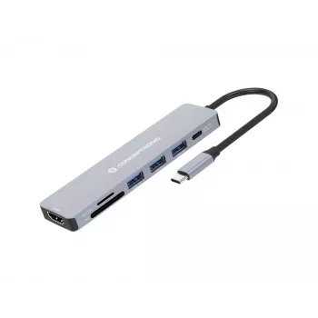 Conceptronic DONN19G Θήκη σύνδεσης 7 σε 1 USB 3.2 Gen 1, HDMI, USB-A 3.0 x 3, SD, TF/MicroSD, 100W USB PD