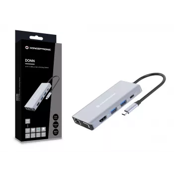 Conceptronic DONN20G Θήκη σύνδεσης 10 σε 1 USB 3.2 Gen 1, HDMI, VGA, USB-A 3.0 x 3, SD, TF/MicroSD, Ήχος, GbE LAN, 100W USB PD