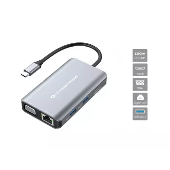 Conceptronic DONN21G Θήκη σύνδεσης φορητού υπολογιστή/πολλαπλών θυρών Ενσύρματο USB 3.2 Gen 1 (3.1 Gen 1) Type-C γκρι