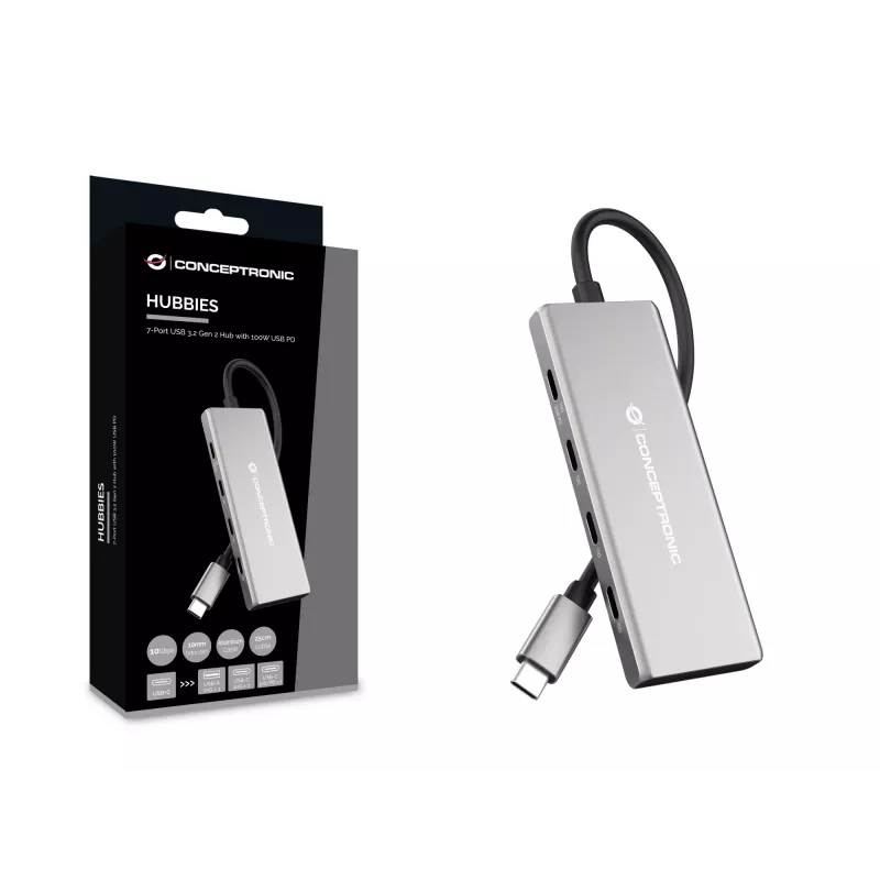 Conceptronic HUBBIES17G Διανομέας διασύνδεσης USB 3.2 Gen 2 (3.1 Gen 2) Type-C 10000 Mbit/s γκρι