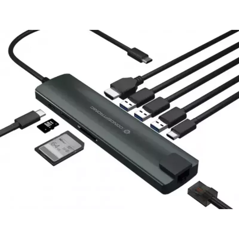 Conceptronic DONN Προσαρμογέας διανομέα USB 9 σε 1 Πολλαπλών λειτουργιών
