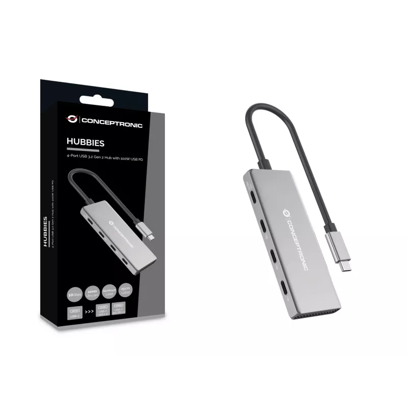 Conceptronic HUBBIES16G Διανομέας διασύνδεσης USB 3.2 Gen 2 (3.1 Gen 2) Type-C 10000 Mbit/s γκρι